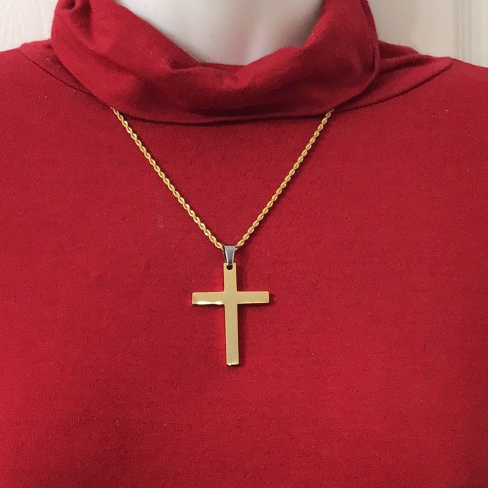 Lord’s Prayer on Gold Stainless Steel Cross on Gold Stainless Steel Chain.